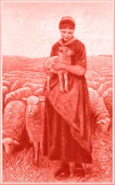 A picture depicting a woman carrying a Lamb