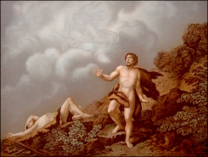 Picture of Cain standing over a slain Abel