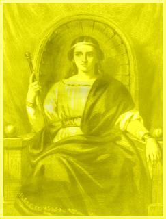Depiction of king Solomon sitting on his throne