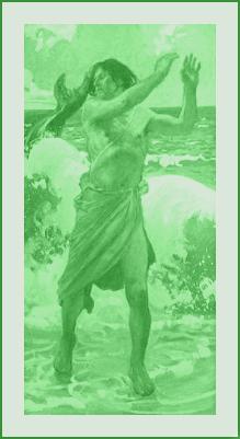 Picture of man fleeing a large fish