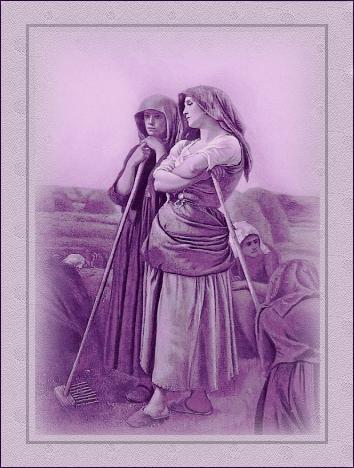 Picture of two women standing in a field deep in thought