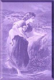 A picture depicting a woman carrying a Lamb